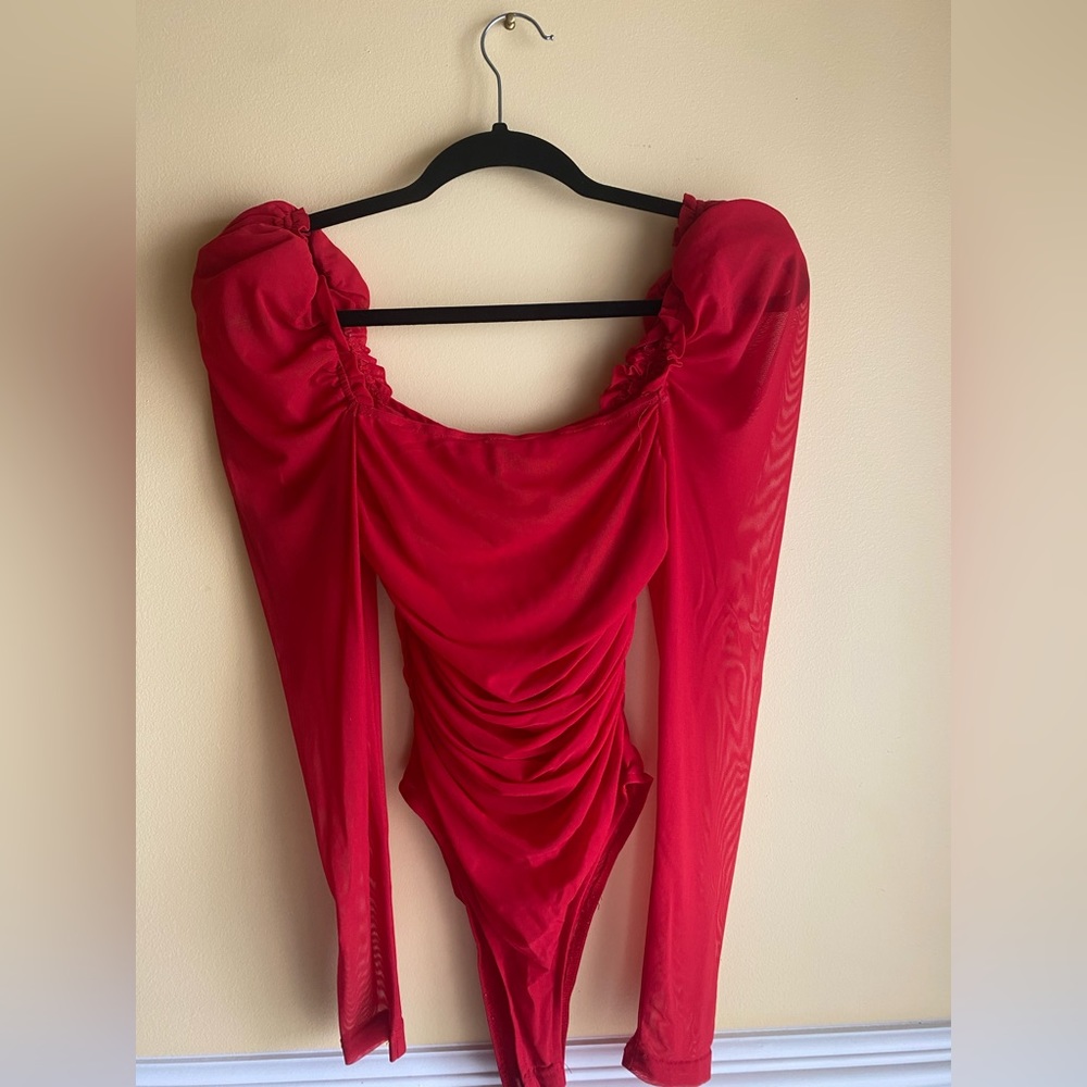 Red mesh bodysuit